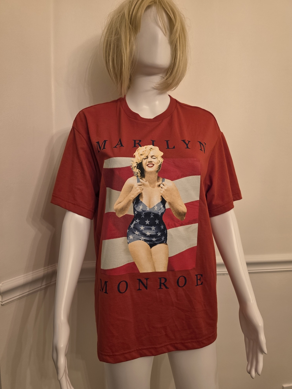 Hybrid Apparel Red Graphic Crewneck Tee